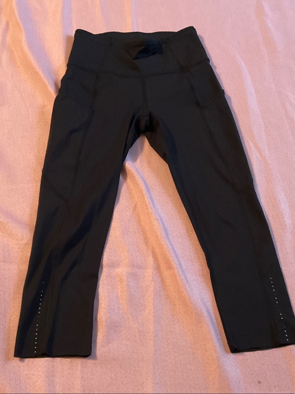 lululemon athletica Black Capri Leggings with Perforated Hem